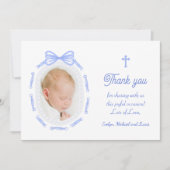 Blue Bow Ribbon Frame Taufe Danke Karte (Vorderseite)
