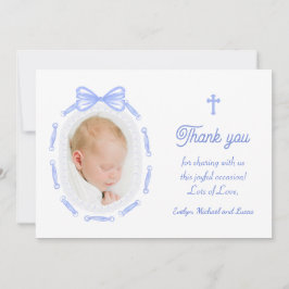 Blue Bow Ribbon Frame Taufe Danke Karte
