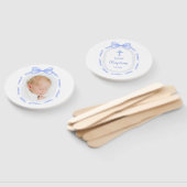 Blue Bow Ribbon Frame Taufe Fächer (Non-assembled)