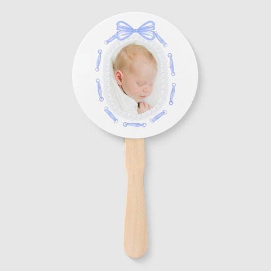 Blue Bow Ribbon Frame Taufe Fächer (Vorderseite)