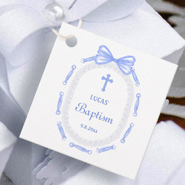Blue Bow Ribbon Frame Taufe Fvor Tags Geschenkanhänger