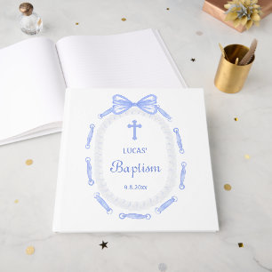 Blue Bow Ribbon Frame Taufe Gästebuch