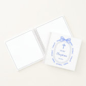 Blue Bow Ribbon Frame Taufe Gästebuch Notizblock (Innenseite)