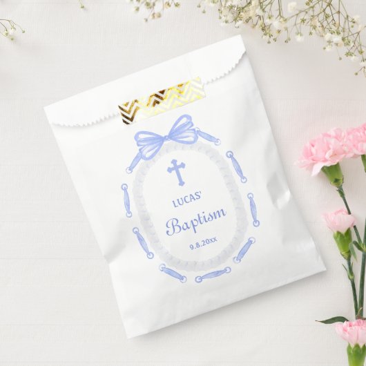 Blue Bow Ribbon Frame Taufe Geschenktütchen (Versiegelt)