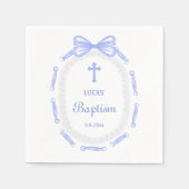 Blue Bow Ribbon Frame Taufe Serviette (Vorderseite)