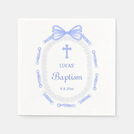 Blue Bow Ribbon Frame Taufe Serviette
