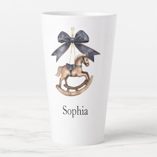 Blue Bow Rocking Horse Christmas Milchtasse (Vorderseite)