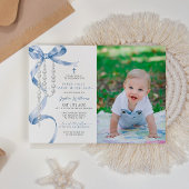 Blue Bow & Rosary Foto Erste Heilige Kommune Einladung