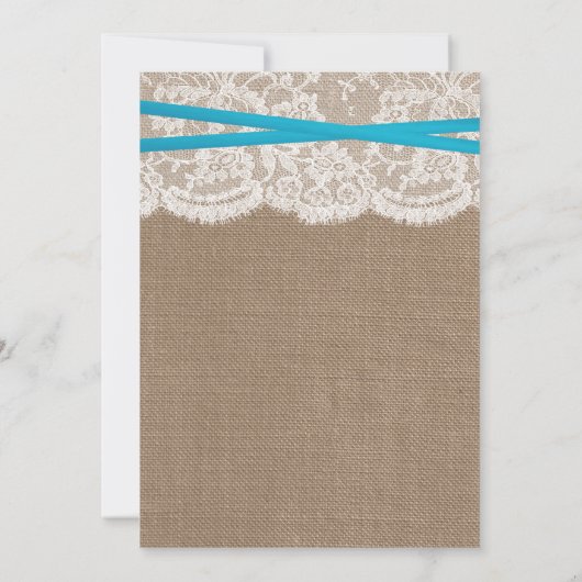 Blue Bow Rustic Burlap & Lace Verlobung Dusche Einladung (Rückseite)