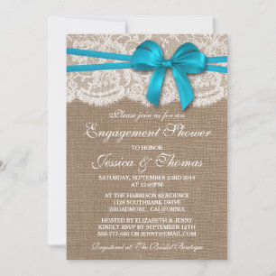 Blue Bow Rustic Burlap & Lace Verlobung Dusche Einladung