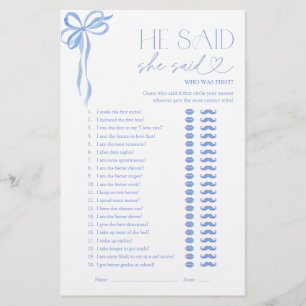 Blue Bow sagte, sie sagte, Brautparty Game