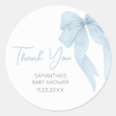 Blue Bow seine Baby-Dusche Runder Aufkleber (Vorderseite)