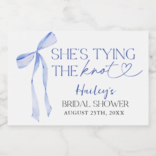 Blue Bow Shes binden das Brautparty des Knotens Schaumweinetikett (Einzelnes Label)