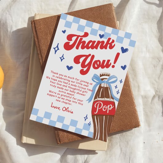 Blue Bow She's Ready to Pop Baby Shower Dankeskarte