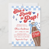 Blue Bow She's Ready to Pop Baby Shower Einladung (Vorderseite)