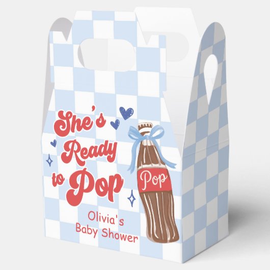Blue Bow She's Ready to Pop Baby Shower Geschenkschachtel (Geöffnet)