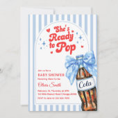 Blue Bow She's Ready to Pop Baby Shower Invitation Einladung (Vorderseite)