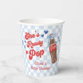 Blue Bow She's Ready to Pop Baby Shower Pappbecher (Vorderseite)