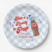 Blue Bow She's Ready to Pop Baby Shower Pappteller (Vorderseite)