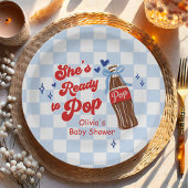 Blue Bow She's Ready to Pop Baby Shower Pappteller