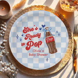 Blue Bow She's Ready to Pop Baby Shower Pappteller