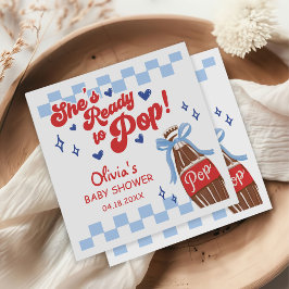 Blue Bow She's Ready to Pop Baby Shower Serviette