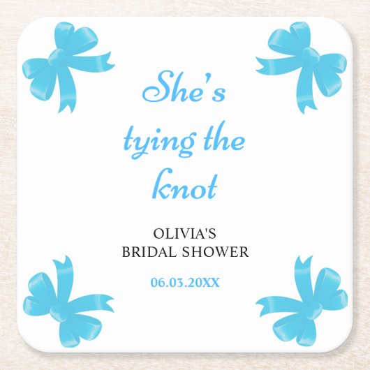 Blue Bow She's Tying The Knot Brautjungfernaabend Rechteckiger Pappuntersetzer (Vorderseite)