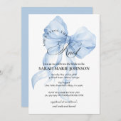 Blue Bow She's tying the knot Bridal Shower Einladung (Vorne/Hinten)
