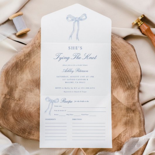 Blue Bow Sie bindet das Brautparty des Knotens All In One Einladung