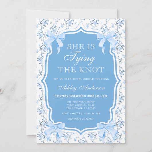 Blue Bow Sie bindet das Brautparty des Knotens Einladung (Vorderseite)