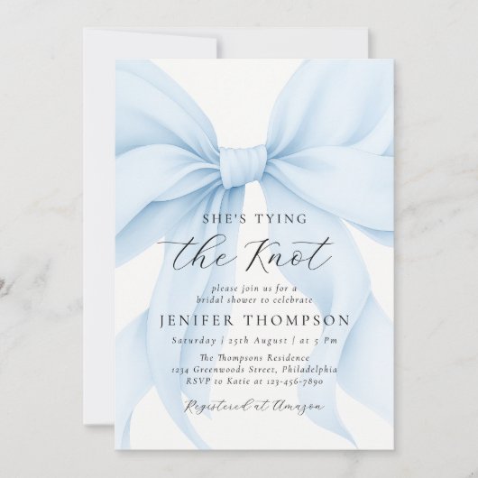 Blue Bow Sie bindet das Brautparty des Knotens Einladung (Vorderseite)