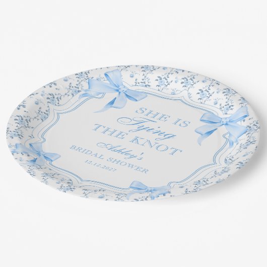 Blue Bow Sie bindet das Brautparty des Knotens Pappteller (Schrägansicht)