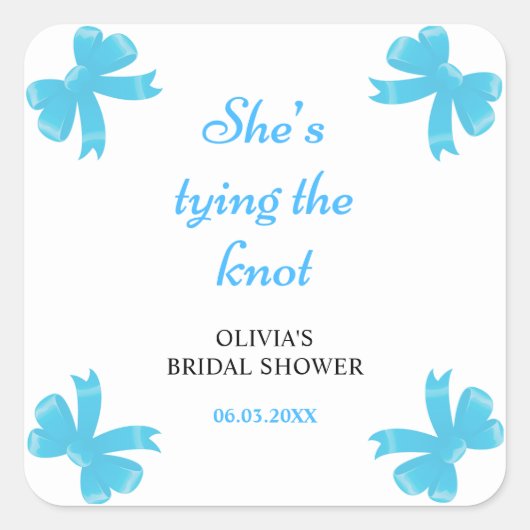 Blue Bow Sie bindet das Brautparty des Knotens Quadratischer Aufkleber (Vorderseite)