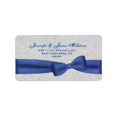 Blue Bow Silver Gray Textured Background Adressaufkleber (Vorne)
