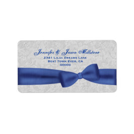 Blue Bow Silver Gray Textured Background Adressaufkleber