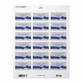 Blue Bow Silver Gray Textured Background Adressaufkleber (Vorne)