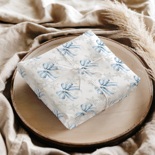 Blue Bow Silver Snowflake Winterthema Seidenpapier