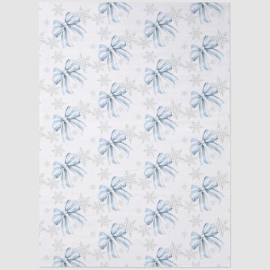 Blue Bow Silver Snowflake Winterthema Seidenpapier (Vorderseite)