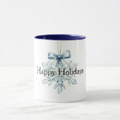Blue Bow Snowflake Christmas Tasse (Zentrum)