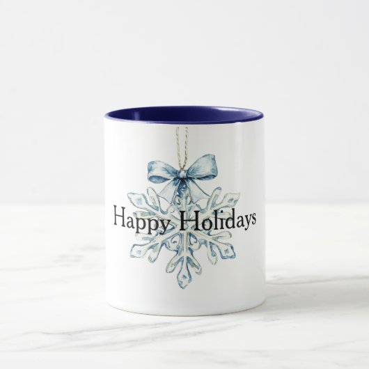 Blue Bow Snowflake Christmas Tasse (Zentrum)