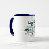 Blue Bow Snowflake Christmas Tasse (Vorderseite Links)