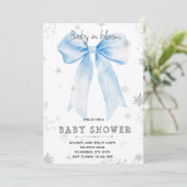 Blue Bow snowflake invitation Einladung (Stehend Vorderseite)
