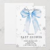 Blue Bow snowflake invitation Einladung (Vorne/Hinten)
