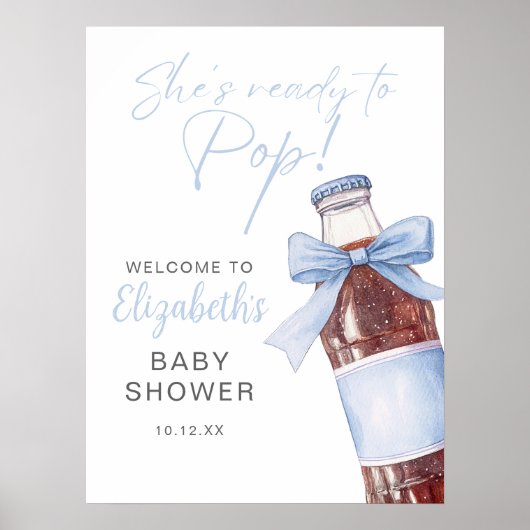 Blue Bow Soda Bottle Baby Shower Welcome Sign Poster (Vorne)