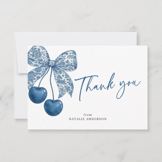 Blue Bow Something Blue Theme Bridal Shower Dankeskarte (Vorderseite)