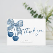 Blue Bow Something Blue Theme Bridal Shower Dankeskarte (Stehend Vorderseite)