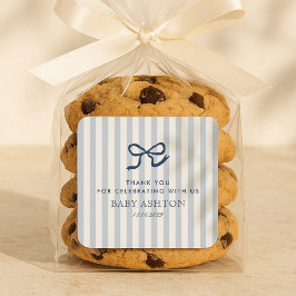 Blue Bow & Stripes Baby Dusche Quadratischer Aufkleber