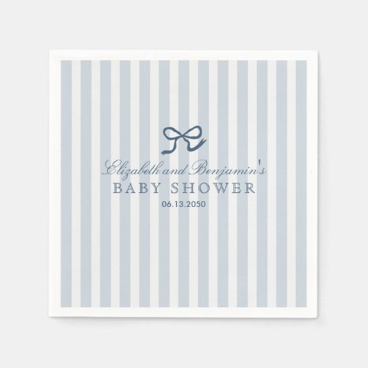 Blue Bow & Stripes Baby Dusche Serviette (Vorderseite)