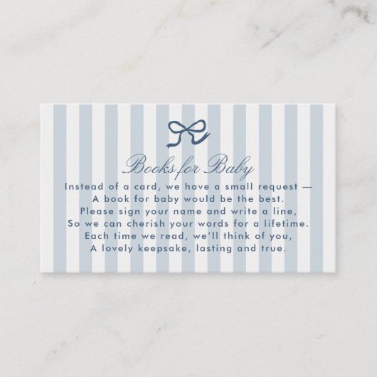 Blue Bow & Stripes Books für die Babyverschlusskar Visitenkarte (Vorderseite)
