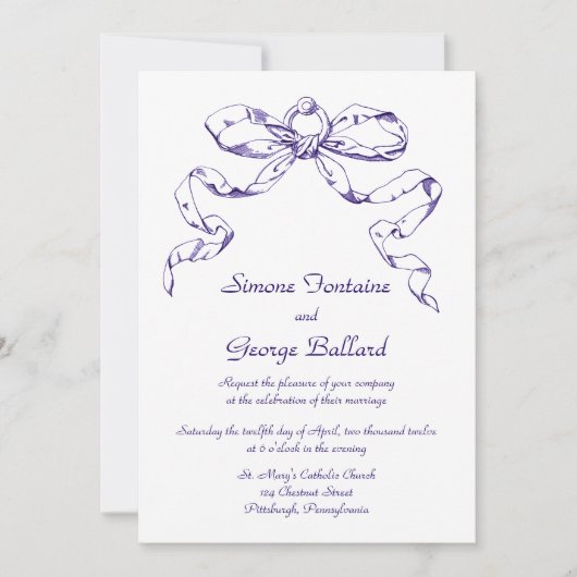 Blue Bow Swag Wedding Einladung (Vorderseite)